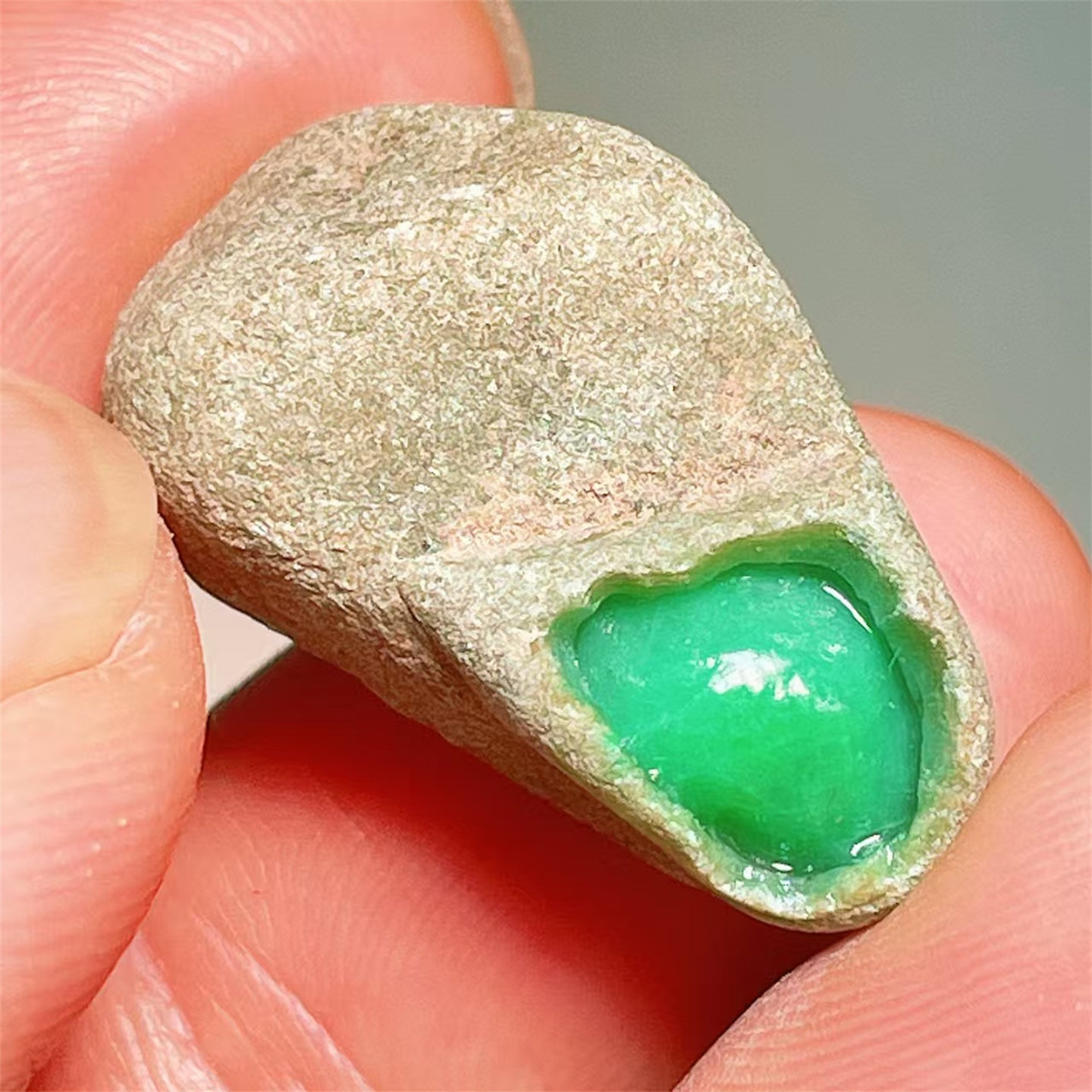 T88090 精品缅甸天然翡翠原石老坑后江场口色料戒面料  重9克