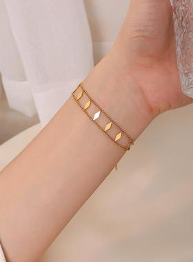 marka法式风手饰品bracelet双层几何棱形手链 钛钢镀18k真金首饰