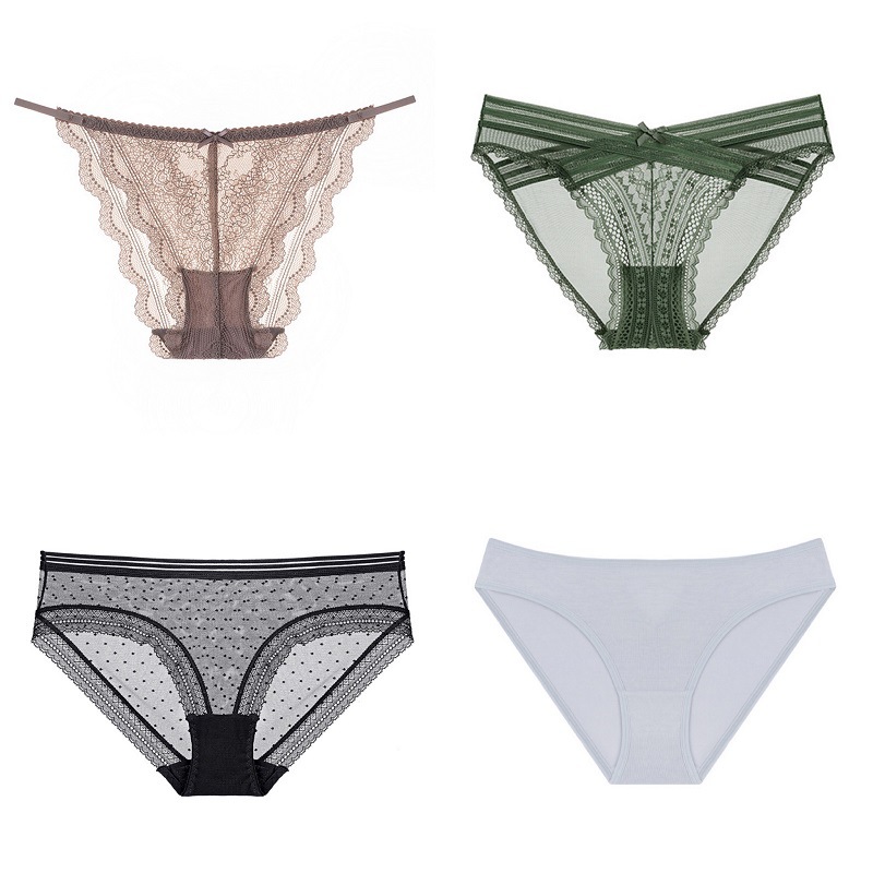 法式性感花边内裤女半包臀透气钩花蕾丝低腰三角裤panties纯棉裆