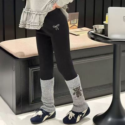 2025秋冬装新款儿童加绒加厚保暖打底裤可拆卸袜套女童瑜伽裤女孩