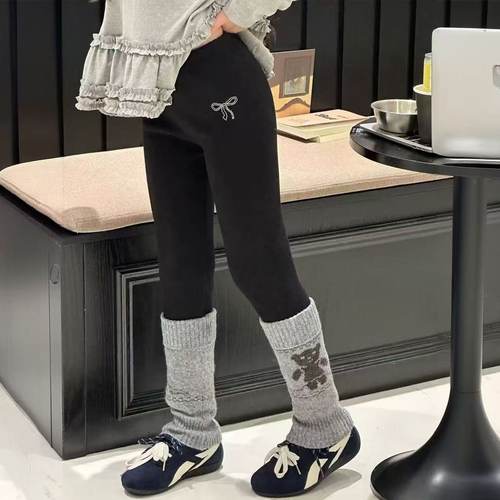 2025秋冬装新款儿童加绒加厚保暖打底裤可拆卸袜套女童瑜伽裤女孩