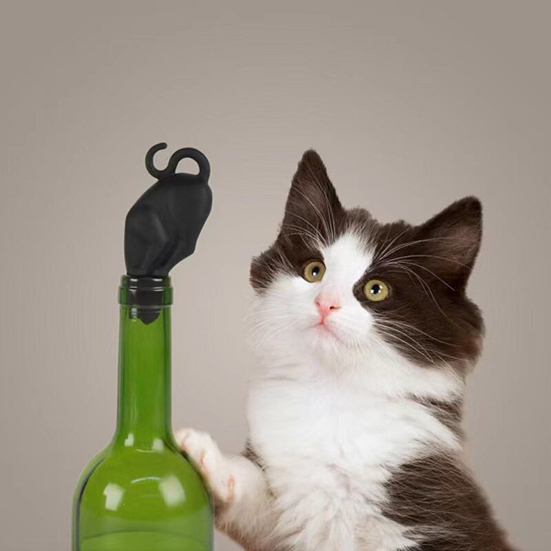 黑色猫咪酒瓶塞松子小红帽葡萄酒保鲜密封Rio鸡尾香槟硅胶贝雷帽
