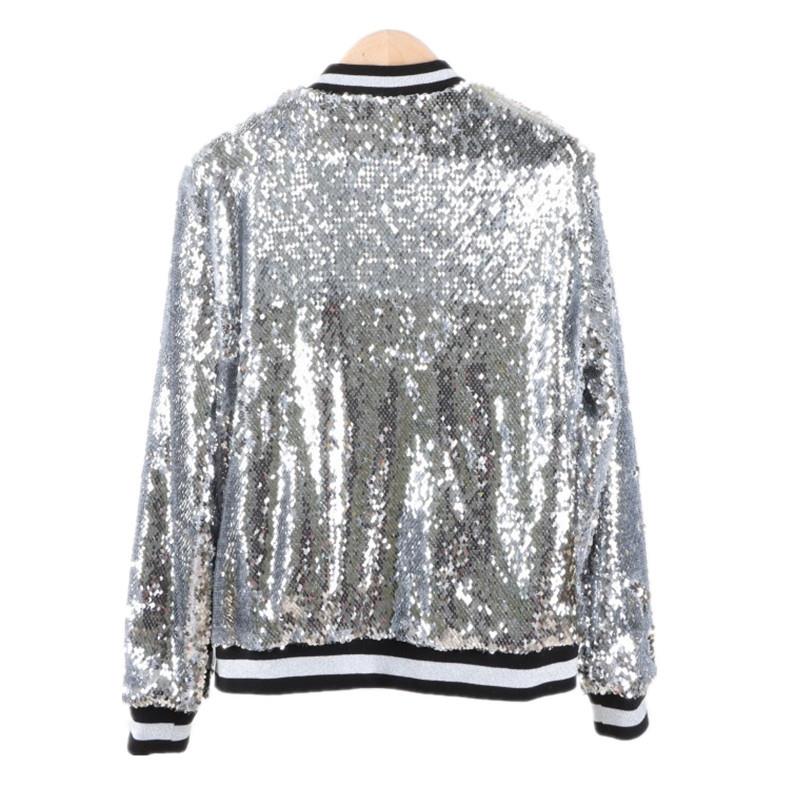 womens fashionable sequined cropped jacket zippered unique