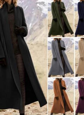 winter wool coats thick long version turn-down collar solid
