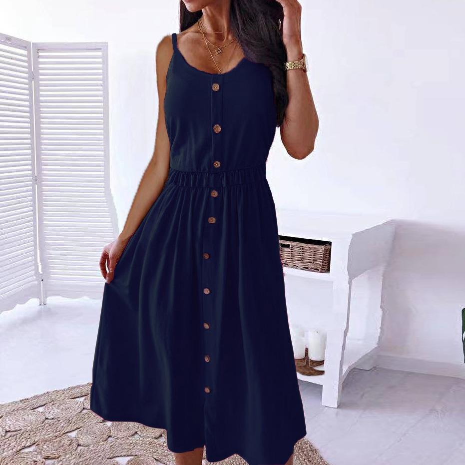 dress color size button midi waist large dress Solid sexy