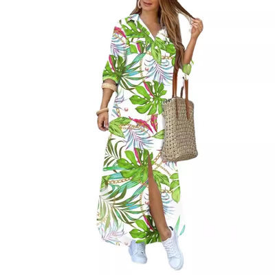 Fashion long sleeve printed shirt dress long dress