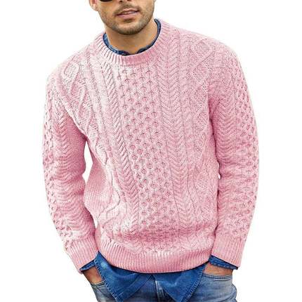 cable mens pullover sweater men color sweater solid Pink