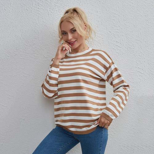 Sweater Loose Casual Top Neck Round All-match Multicolor