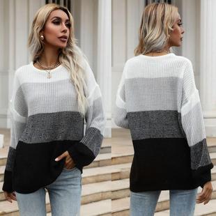 contrast knitted color loose stitching sleeve sweater long