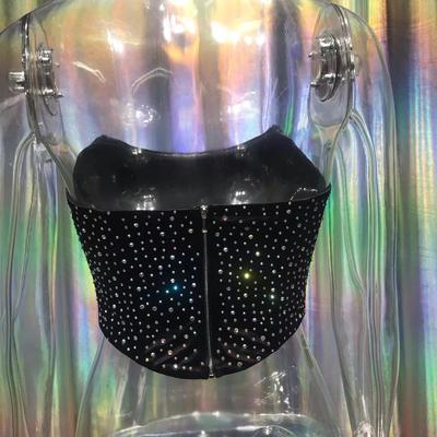 Top Short Womens Vest Corset Rhinestone Fishbone Fashion