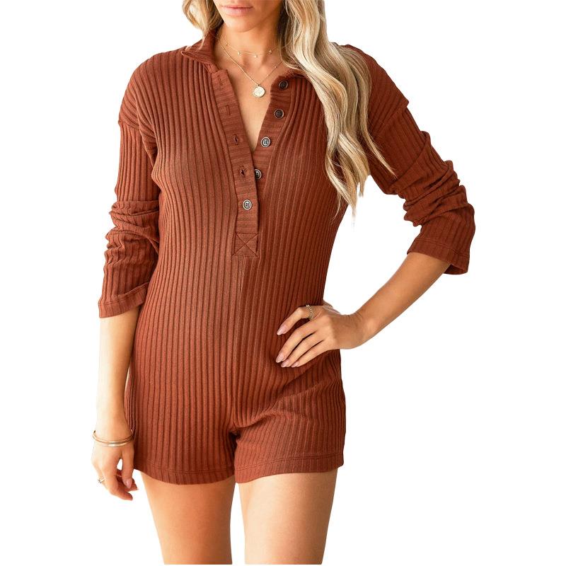 home color women lapel for jumpsuit fit sleeve button