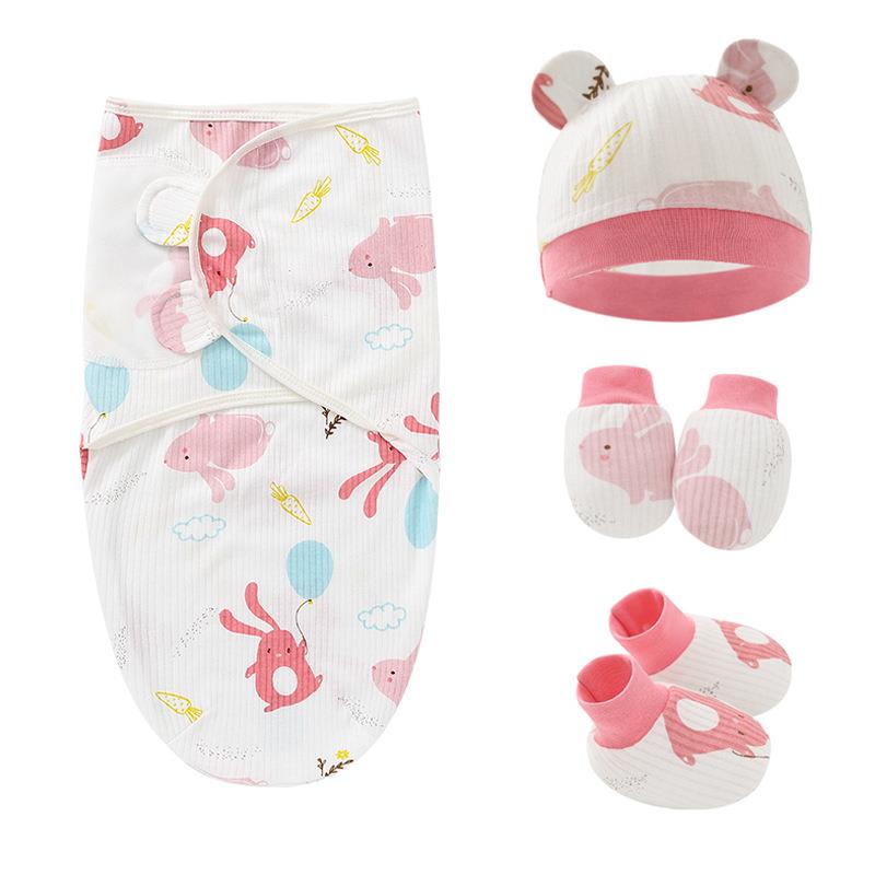 Newborn swaddle baby silkworm sleeping bag hat gloves foot