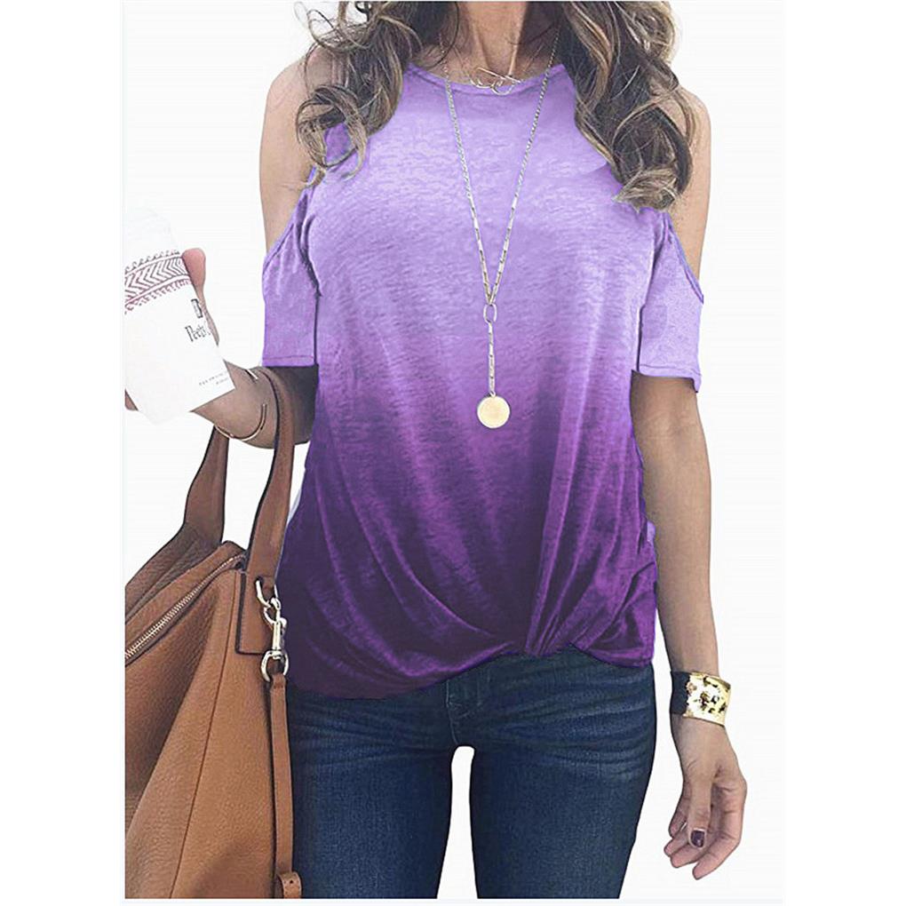 Women's round neck gradient short sleeve T-shirt