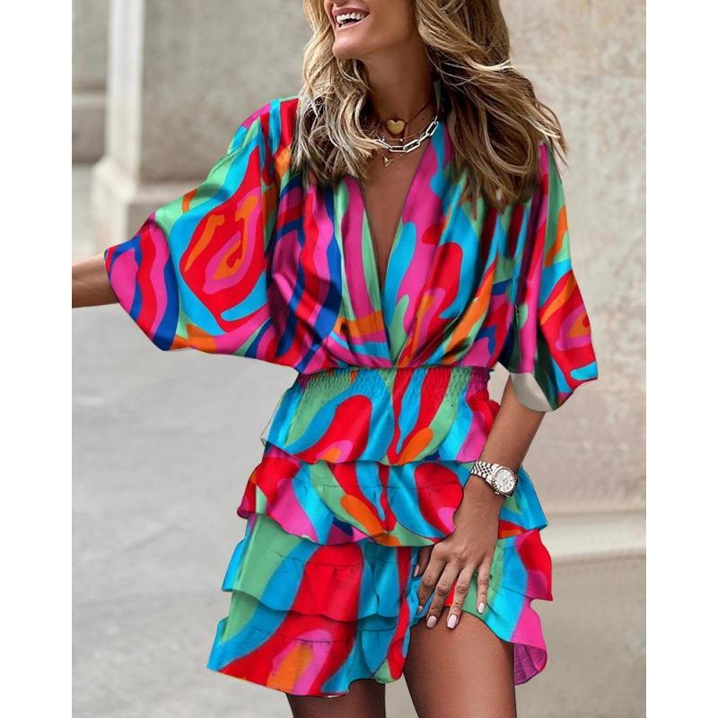 sport casual dress batwing dresses waist mini loose hem
