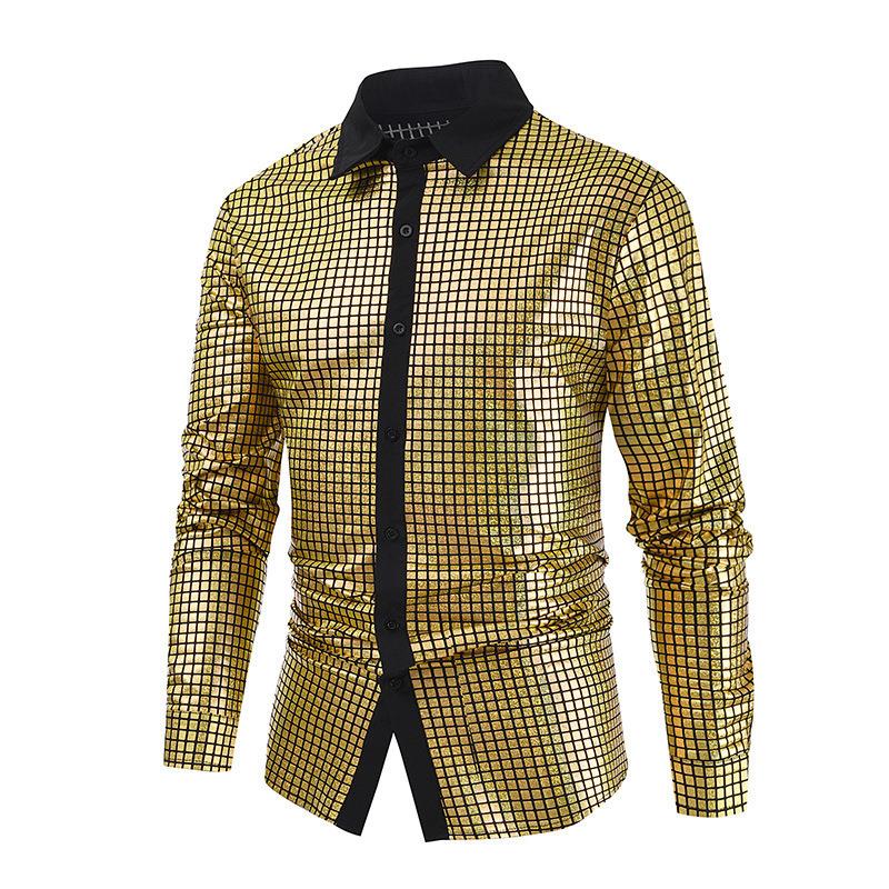 shiny clothing Mens sequin T-shirt long button-down shirt