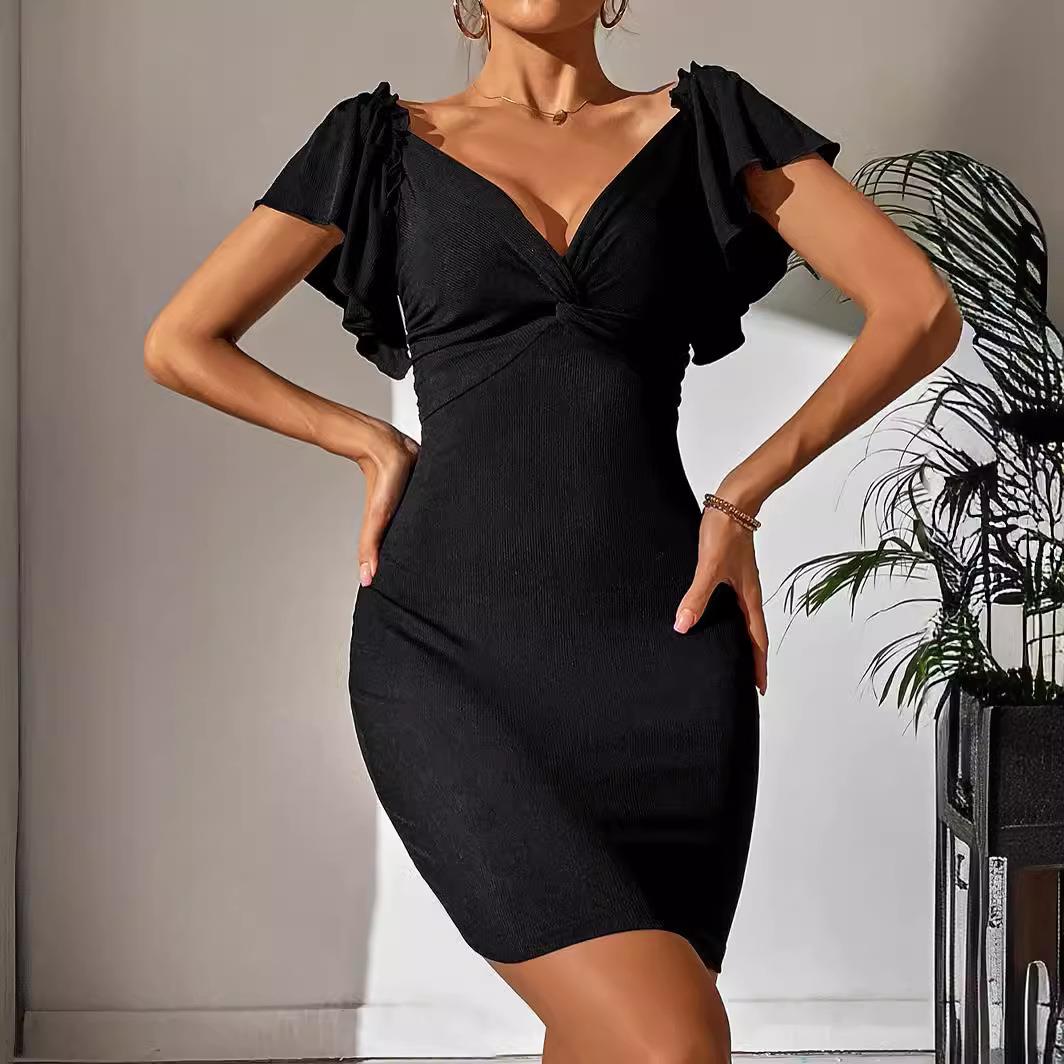 Womens Deep V-neck Slim Fit Sexy Backpack Hip-revealing