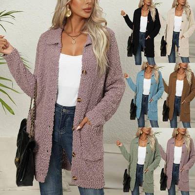 womens autumn winter warm jacket plush pocket cardigan