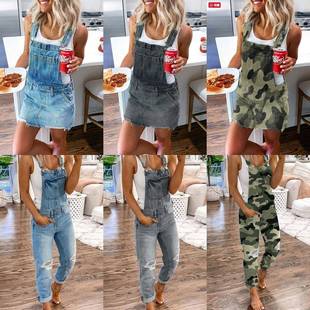 Womens denim skirt overalls slimming suspender skirt dress