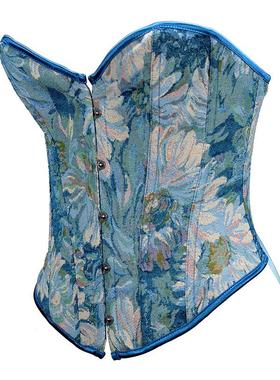 bluewhite floral overbust sexy corset bustier for women