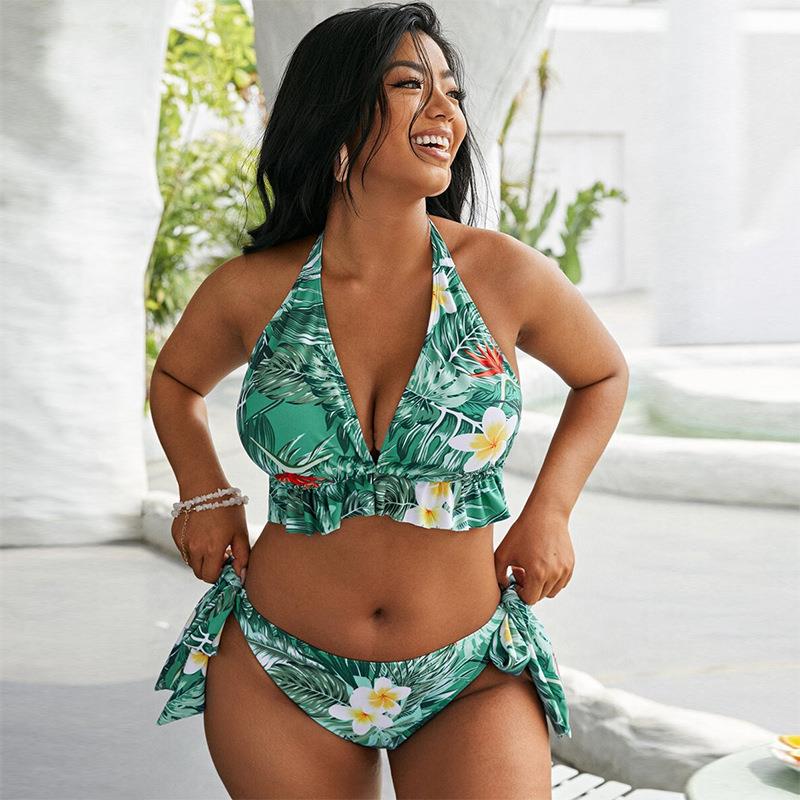 size mesh solid drawstring swimsuit three-piece Large color