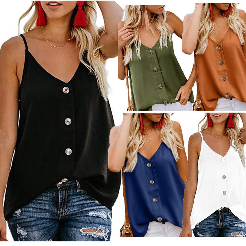 Shirt Women Shirt Sleeveless Top Vest Down Button Neck V