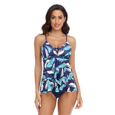 Colorblock Womens Two-Piece Boxer Swimsuit Front Zipper