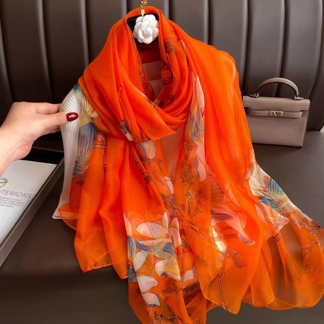 luxury stripe satin silk scarves classic print dustproof