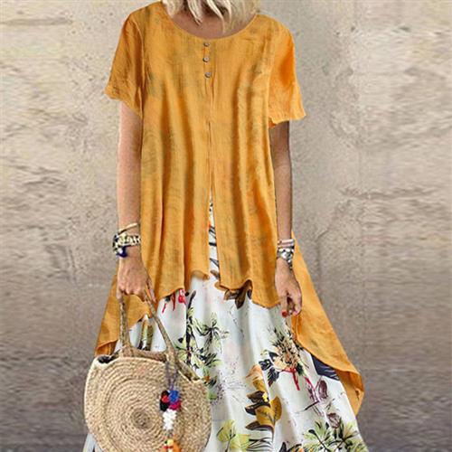 Swing Big Womens Size Plus Long Floral Linen and Cotton