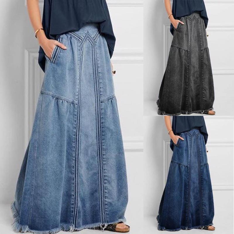 elastic waist and denim versatile skirt straps high and