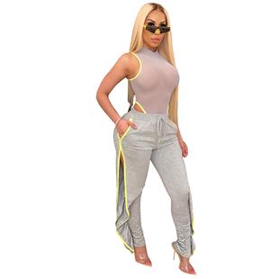 wrinkled both casual pants with Summer sides slits and