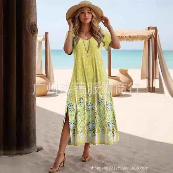 Short Sleeve Oversized Round Neck Long Dress