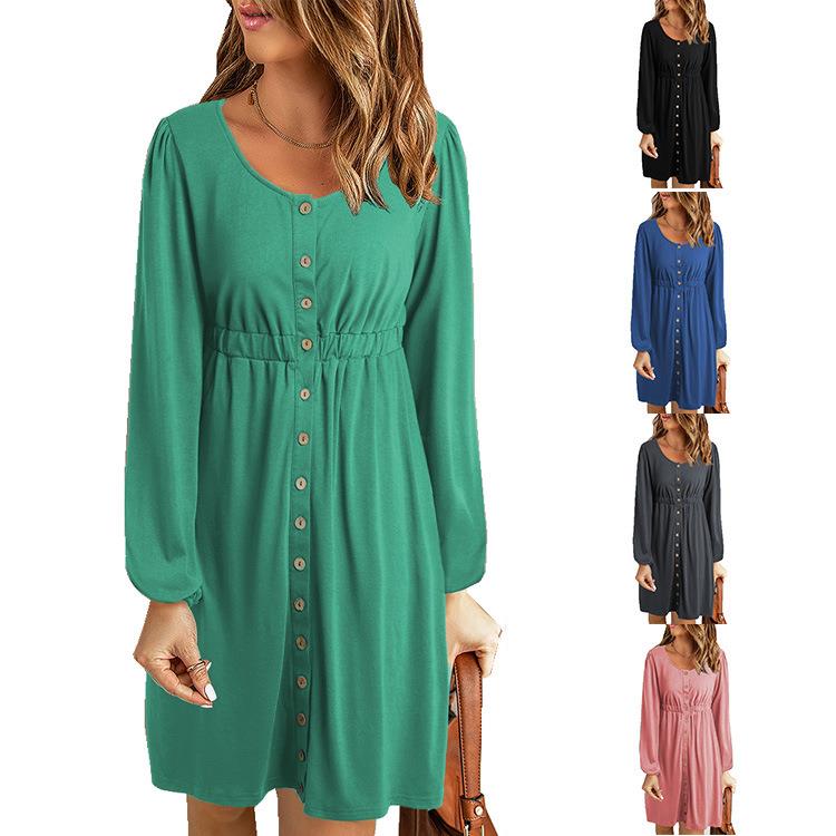 Dress solid off-shoulder color long-sleeved dress sexy