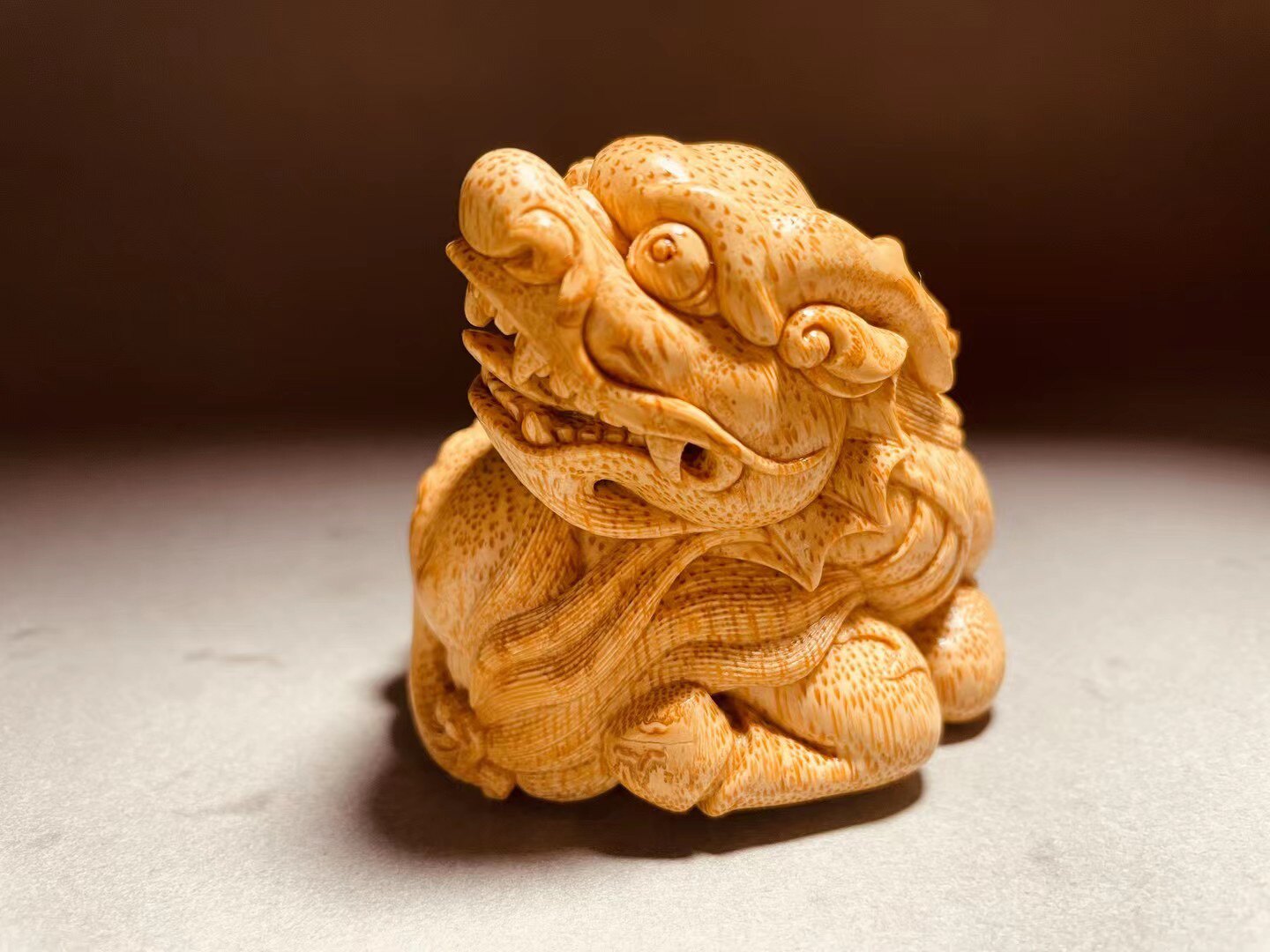 名家精品竹根雕纯手工瑞兽麒麟手把件 文玩雅玩