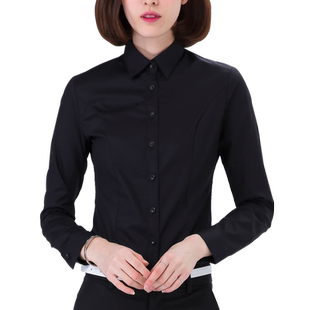加绒加厚黑色衬衫女长袖2024新款秋冬加棉保暖高级感打底职业衬衣