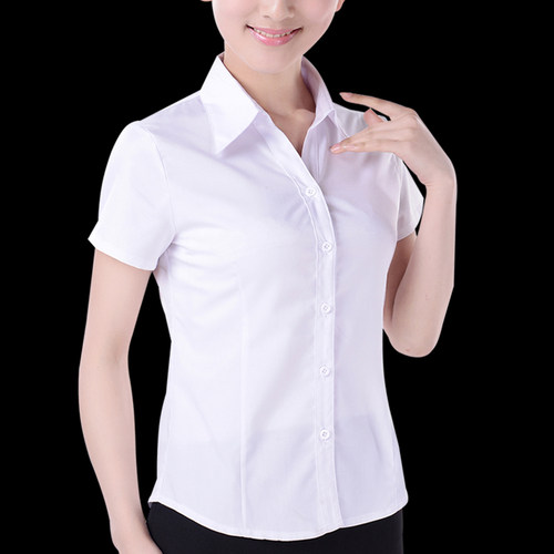 白衬衫女短袖职业正装~不透不皱