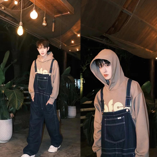 田嘉瑞同款秋季不加绒男女情侣休闲连帽oversize纯棉字母印花卫衣