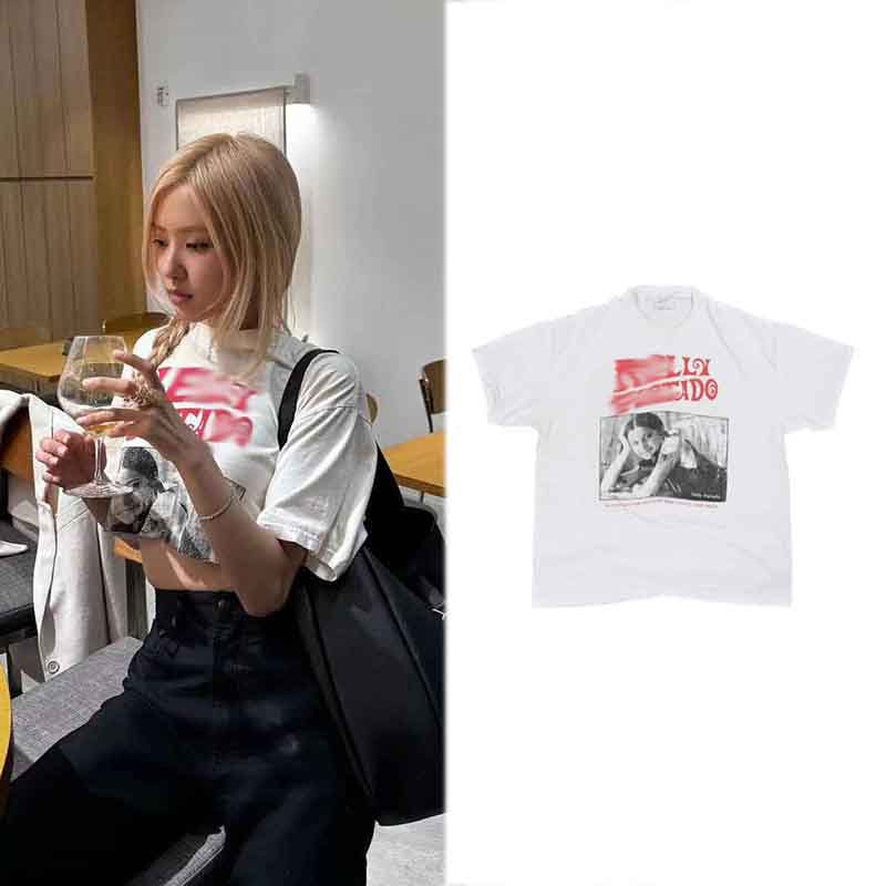 Rose朴彩英同款复古印花短款T恤纯棉简约短款百搭显高女高ins上衣