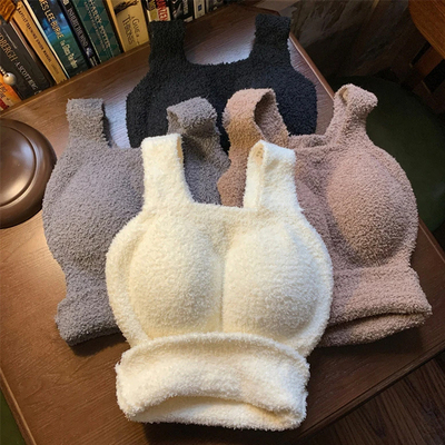 网红百搭羊羔绒保暖背心女士韩版加绒一体式带胸垫内搭外穿内衣女