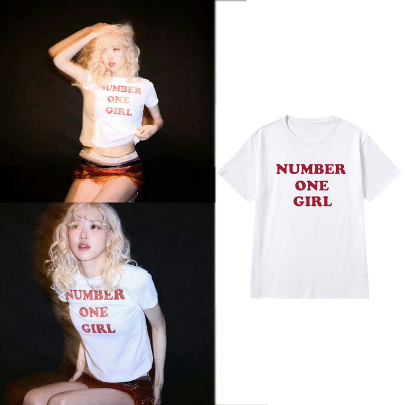 Rose专辑同款字母印花宽松圆领小众纯棉学院风ins夏季短袖T恤女装