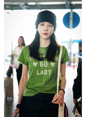 宋妍霏同款做旧印花纯棉气质百搭学院风ins宽松潮流短袖T恤上衣