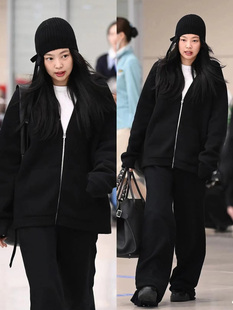 时尚 春秋2024新款 高级感休闲 黑色连帽卫衣外套女装 jennie韩国同款