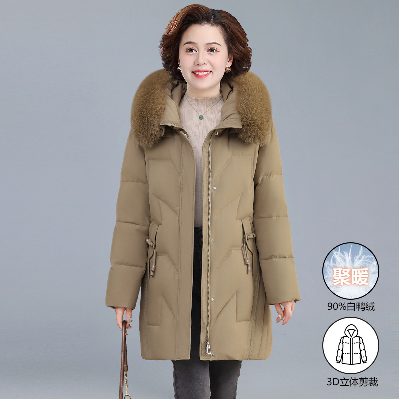 妈妈洋气中长款羽绒服中年女装秋冬装大码中老年加厚狐狸毛领大衣