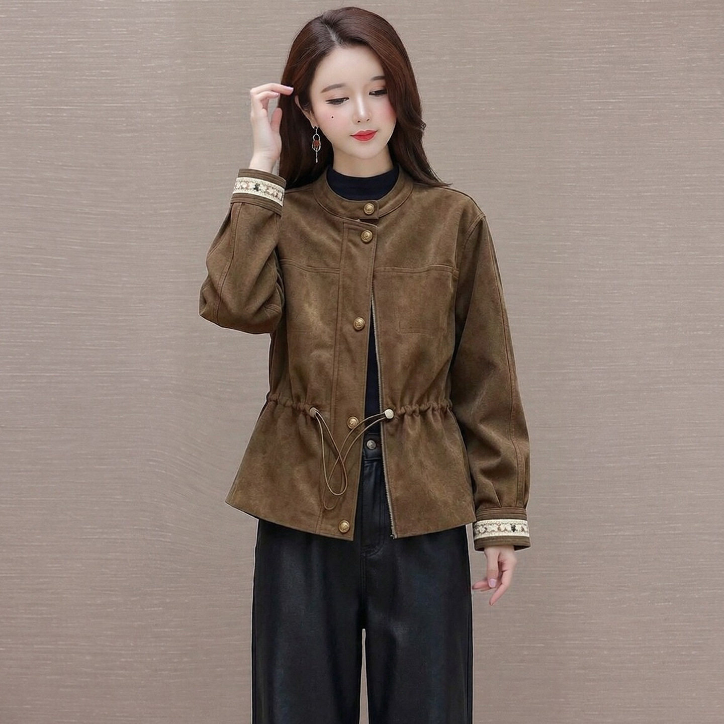 鹿皮绒羽绒服短外套2026新款秋冬小个子气质减龄中青年女上衣开衫