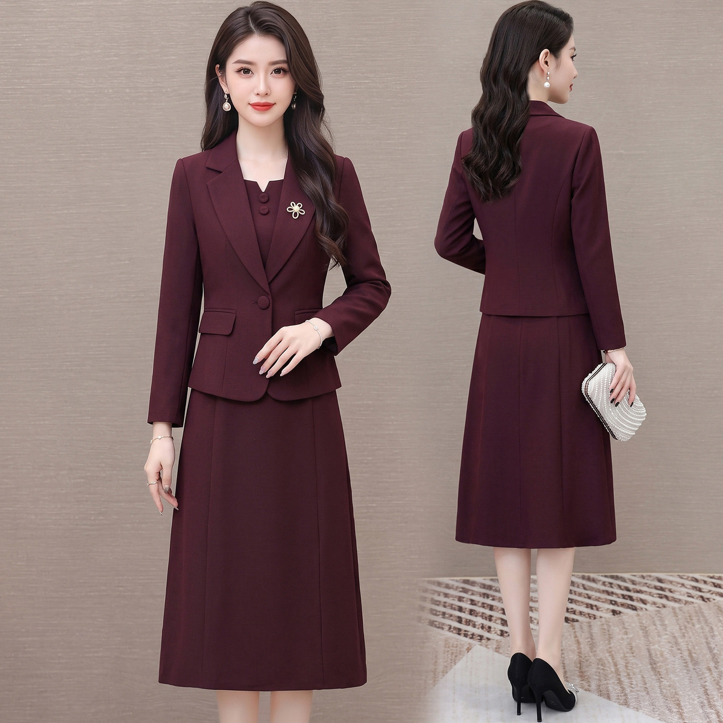 喜婆婆婚宴装连衣裙2026秋季女新款春秋妈妈礼服平时可穿两件套装