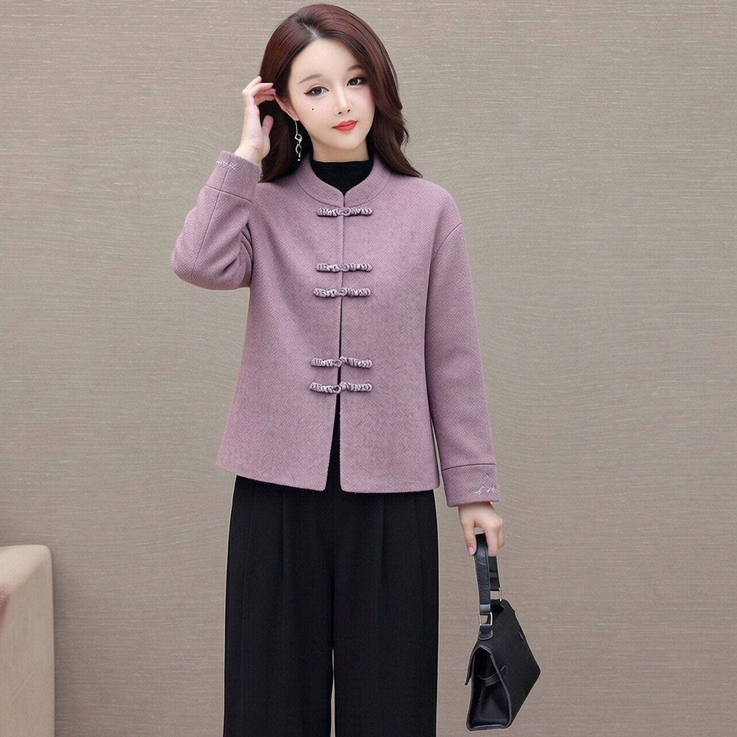 中年妈妈春秋气质时尚毛呢外套2026新款中青年女洋气短款呢子上衣