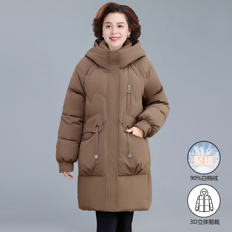 新款冬装羽绒服婆婆妈妈中长款中老年人女装加厚白鸭绒服防寒大衣