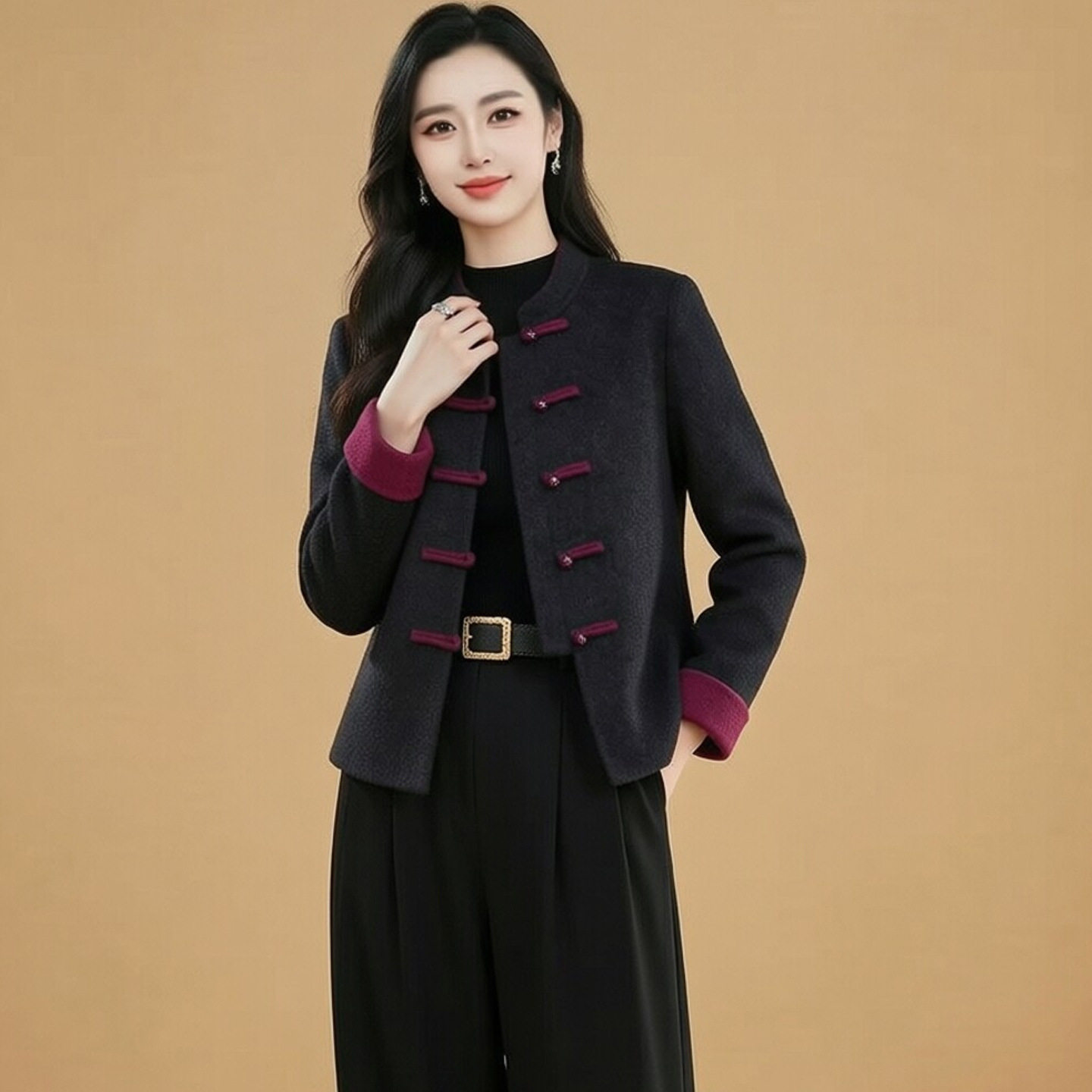 新中式妈妈装毛呢上衣2026春秋季新款气质中青年女装呢子外套短款