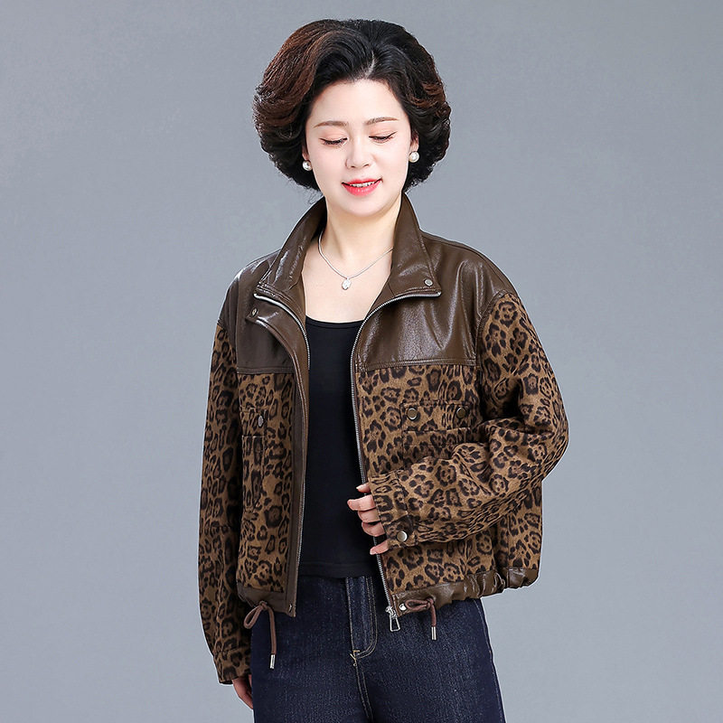 复古PU拼接黑色皮衣外套女2025春秋宽松文艺港风工装夹克上衣短款