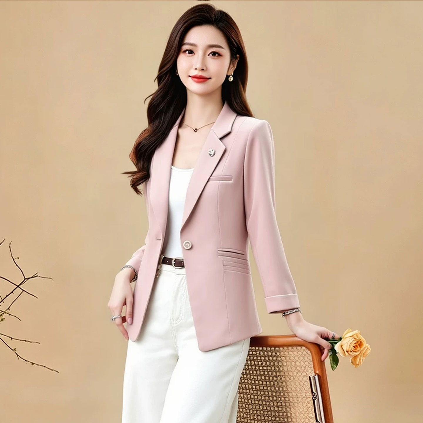 中年妈妈春秋装时尚西装外套短款中青年女西服上衣2026新款小个子