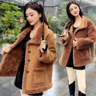 中青年女装两面穿皮毛一体外套2025秋冬羊羔毛加绒保暖中长款大衣